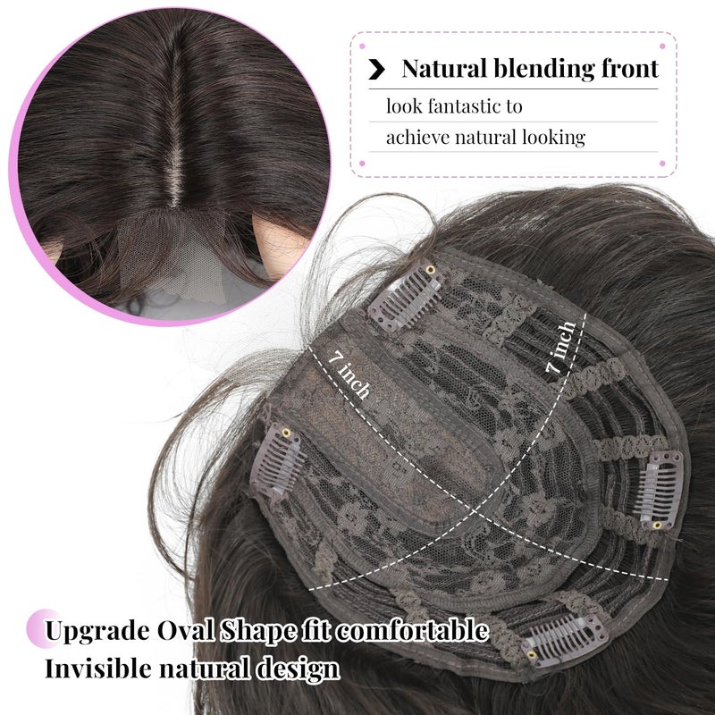 Molefi Curly Hair Topper 26inch Long Wavy Hair Toppers with Bangs for Women Synthetic Wiglets Hairpieces for Adding Volume Black Brown - Image 3